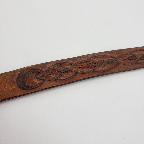Vintage Artisan handmade belt women 30 brown embossed tooled vine leaf pattern - Picture 11 of 15